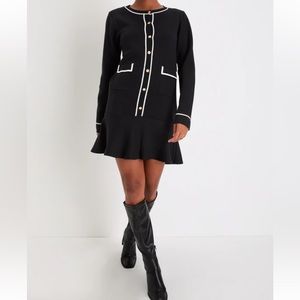 Lulu’s Upscale Personality Black Knit Cardigan Long Sleeve Mini Dress nwt M